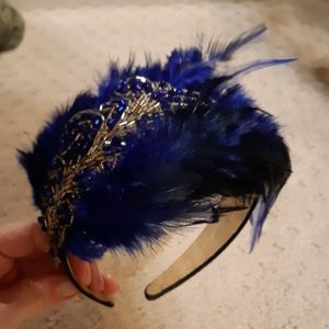 Blue & Black Feather/Sequin Headband
